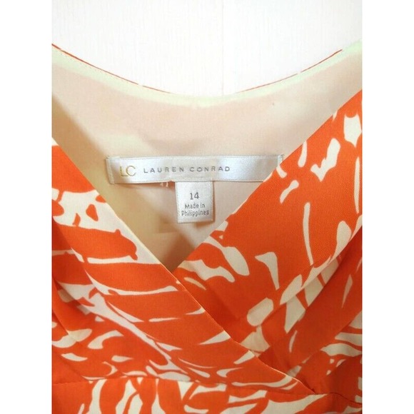 Lauren Conrad WM 14 Top Orange/White Sleeveless V-Neck Pleats Tie Under Breast - Picture 2 of 5